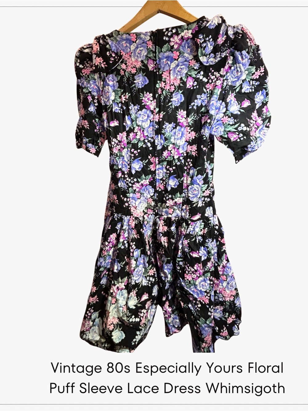 Vintage 80s Especially Yours Floral Puff Sleeve Lace Dress Whimsigoth - Picture 2 of 4